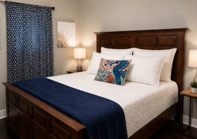 Queen bedroom with comfortable accommodations at The Salted Dream House.