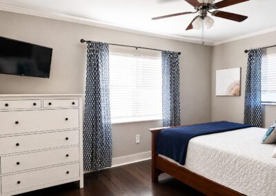 Queen bedroom with comfortable bedding at The Salted Dream House.
