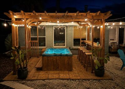 Private hot tub under a covered pavilion at The Salted Dream House.